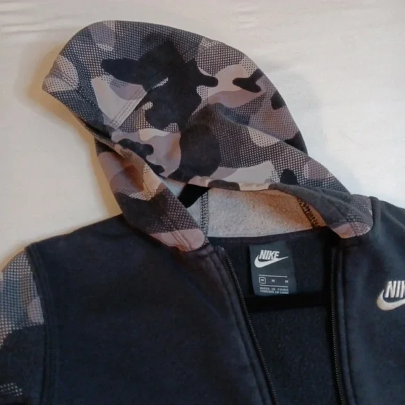 Nike Sportswear‎ Club Youth Full Zip Hoodie Sz M Black Camo - Picture 7 of 12